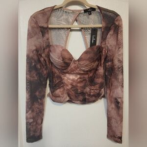 Lulu's Brown Bustier Cut Out Top